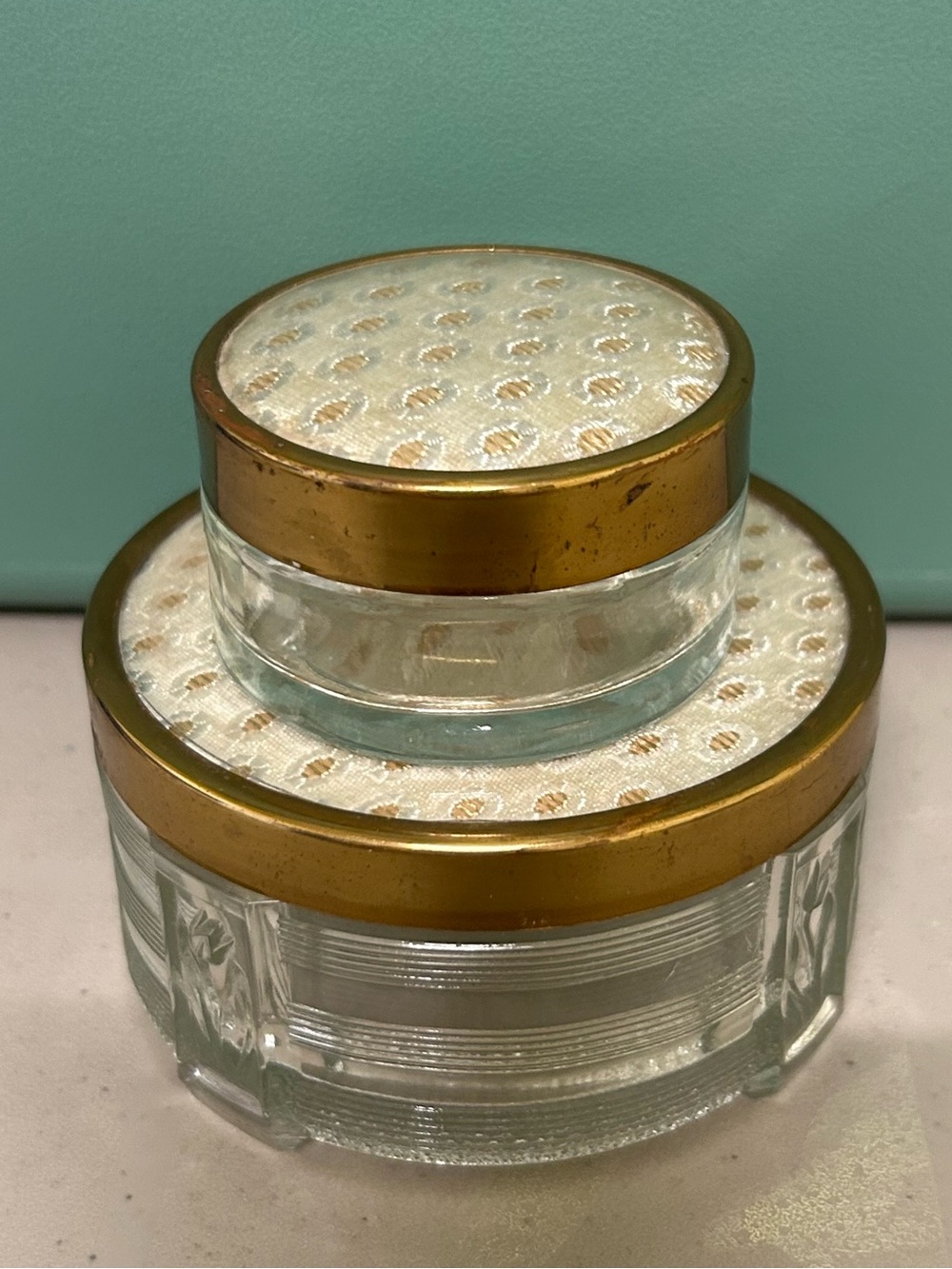 Vintage Vanity Jars with Metal Lids - Set of 2